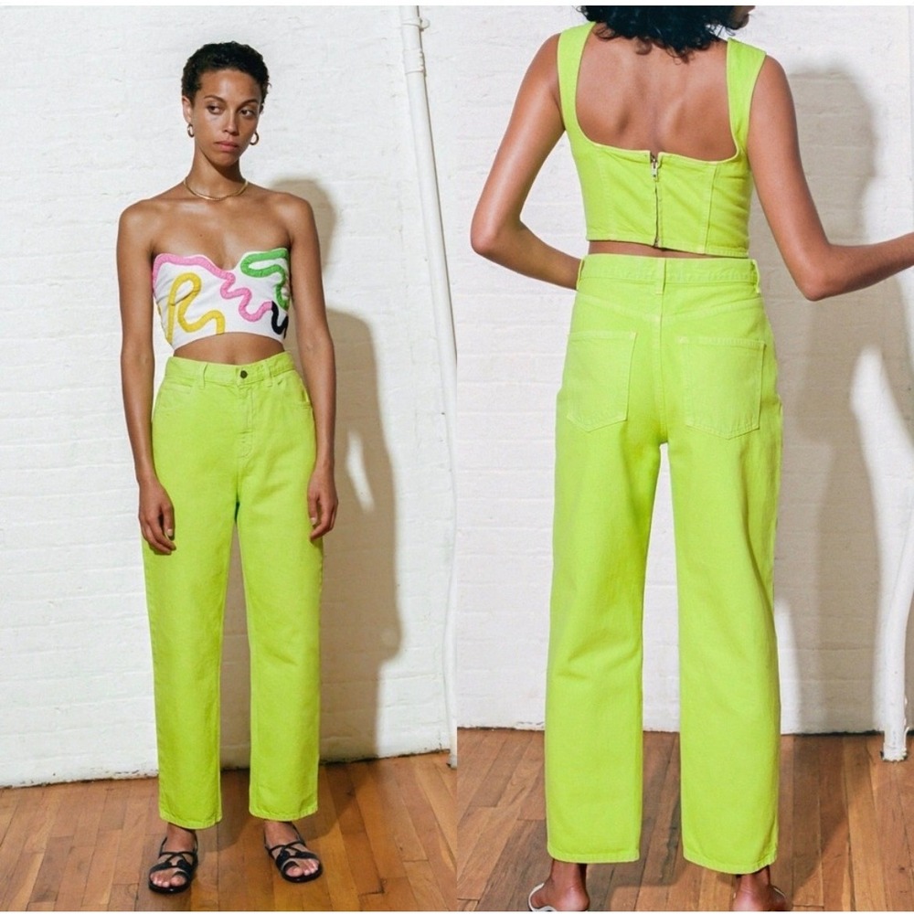 Mara Hoffman Georgina pants Lime Green Wide Leg 14 organic cotton‎ designer boho